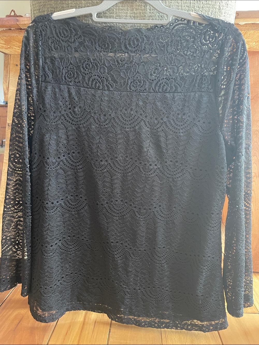 Adiva Black Crochet Lace Long Sleeve Blouse